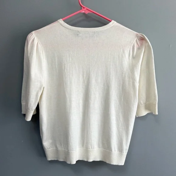 Lauren Ralph Lauren Ivory Cardigan Short Sleeve Button Light Sweater Size M - Picture 7 of 7